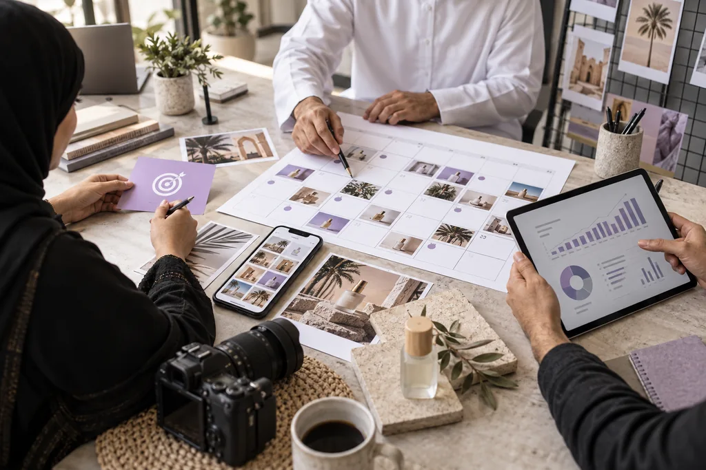Marketing content system for a UAE small business - content calendar and performance tracking